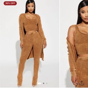 Stylish Tan Ribbed 3 Piece Set